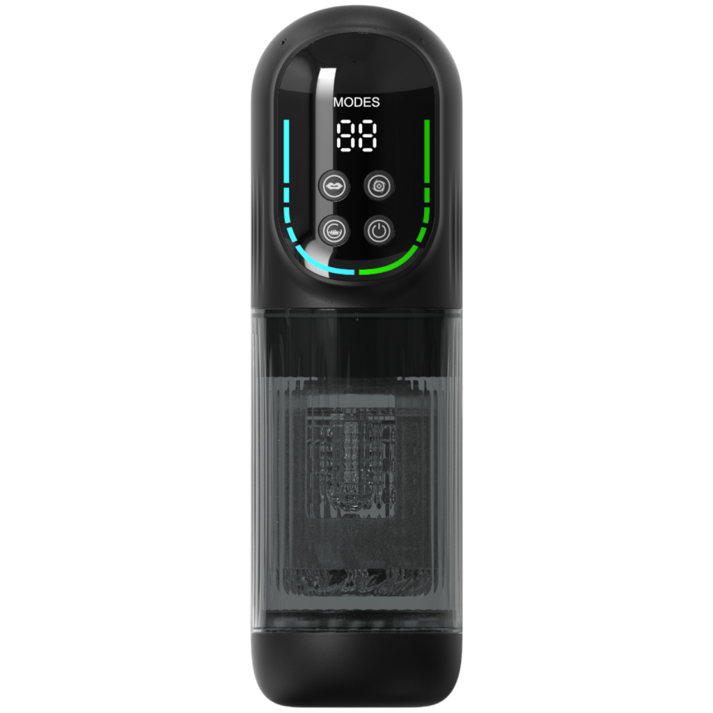 Grey rotating blowjob machine with coloured LED screen